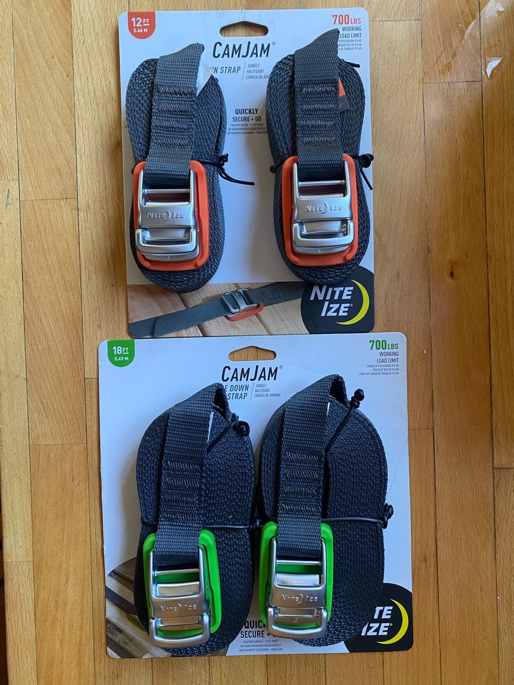 Nite Ize 2-Pack CamJam Tie Down Straps 18' (2x)- 12’ (2x) 700 lbs Load Limit NEW